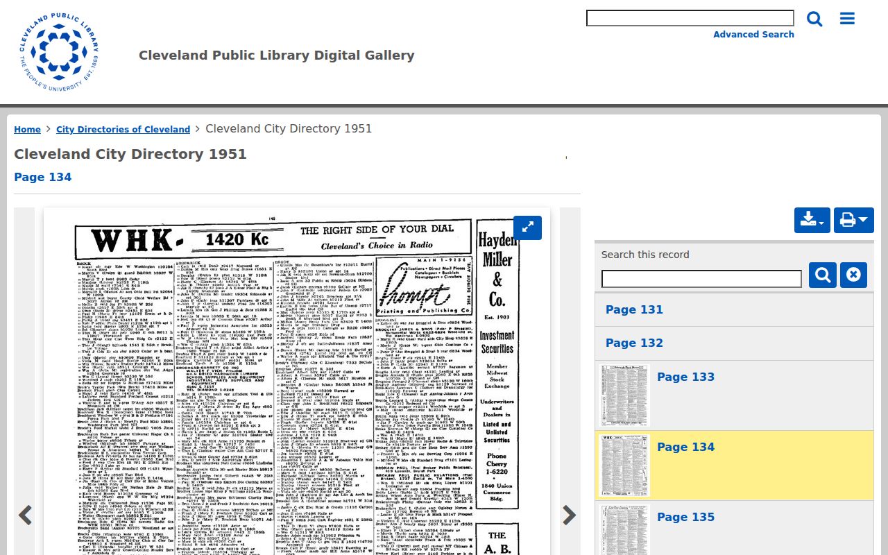 Parma city directory keyword research using a digitized Cleveland directory page