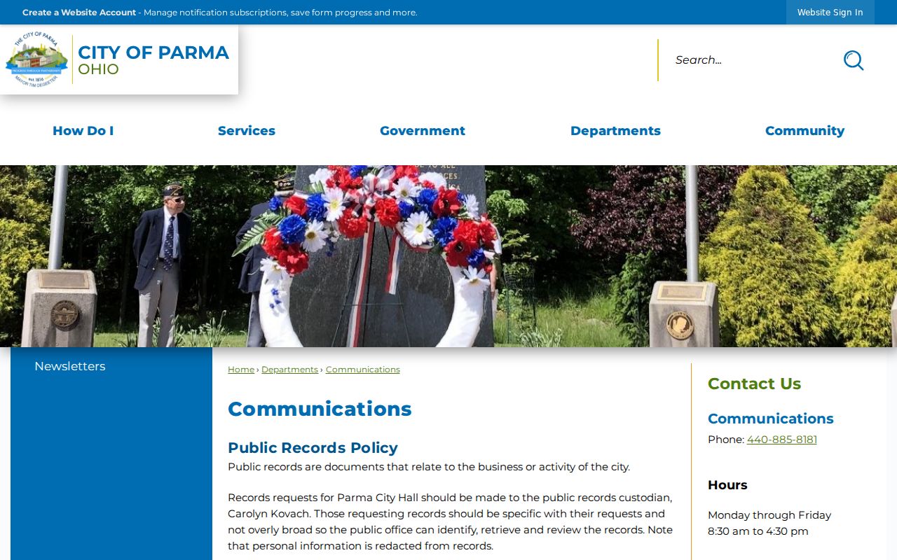 Parma residents directory city public records channels
