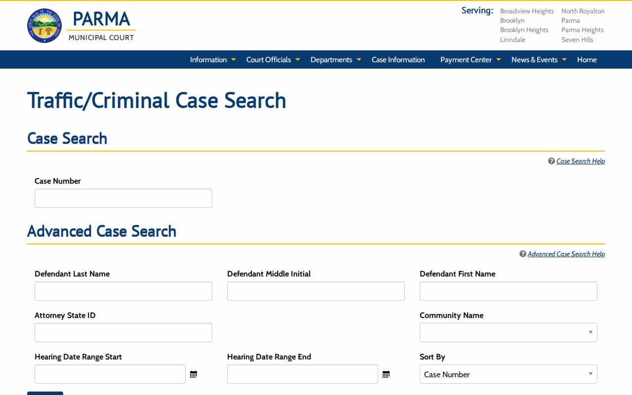 Parma resident lookup using the Parma Municipal Court case search